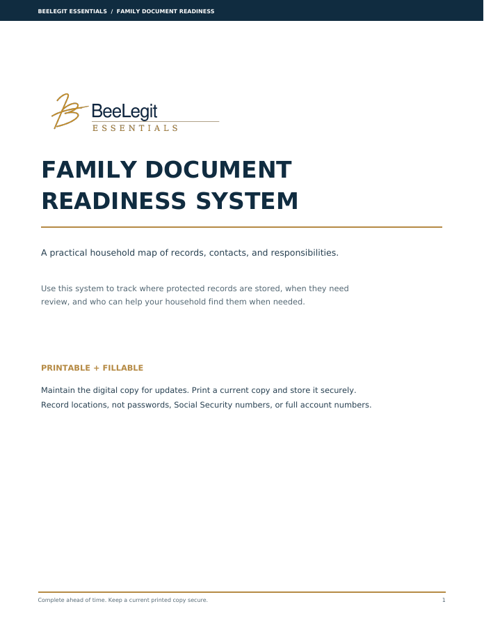 Family Document Readiness workbook cover